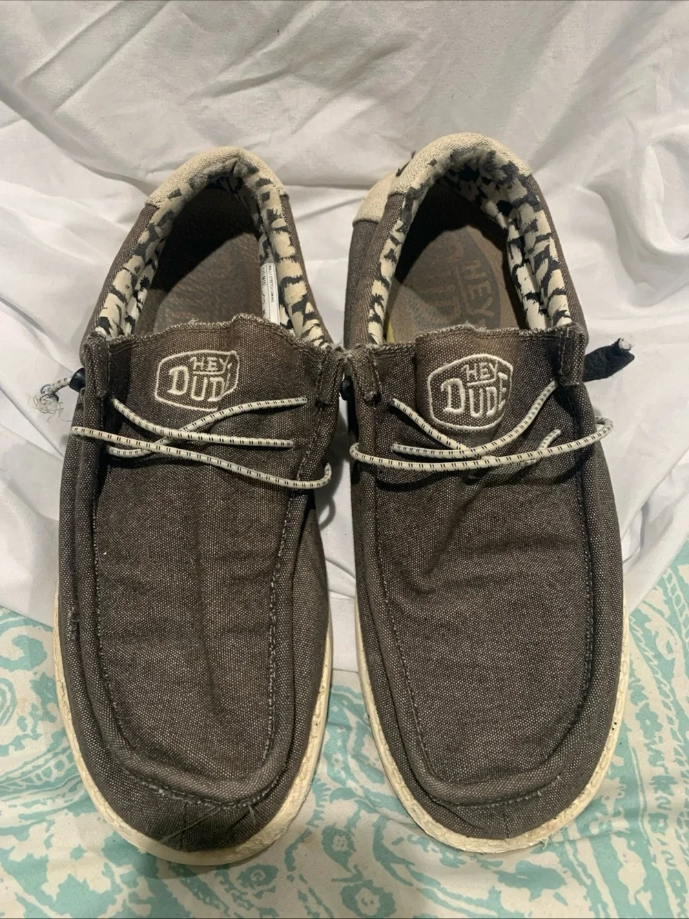 Hey Dude Brown Canvas Slip-On Loafers with Patterned Lining Black Opal Color